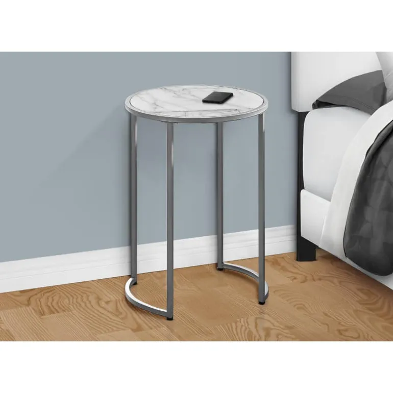 Accent table - 24"h / white marble-look / silver metal - Monarch