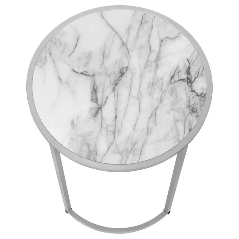 Accent table - 24"h / white marble-look / silver metal - Monarch