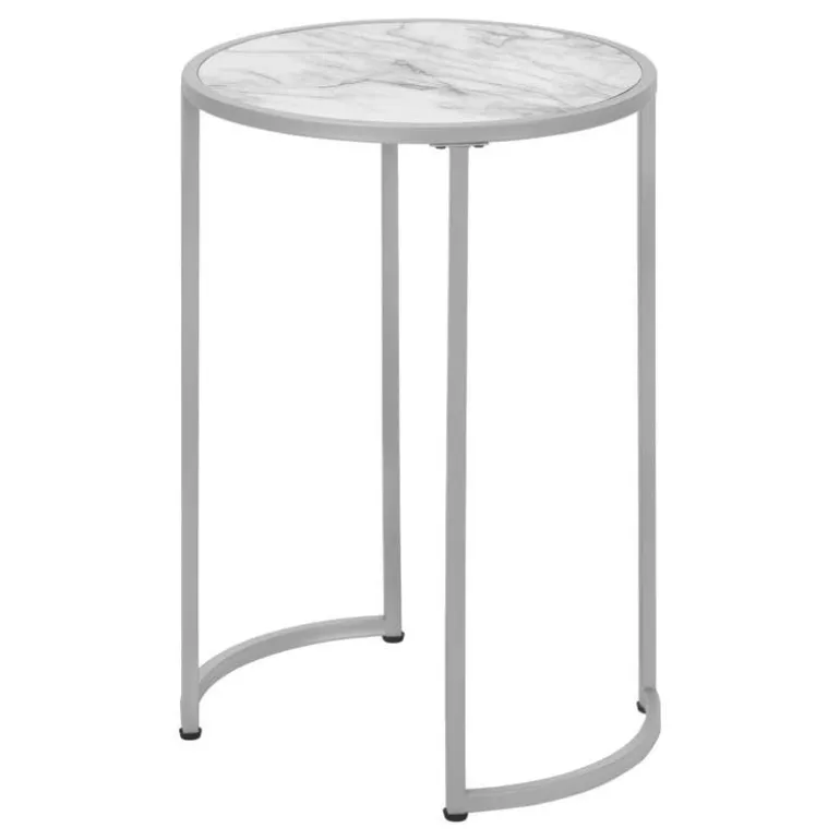 Accent table - 24"h / white marble-look / silver metal - Monarch