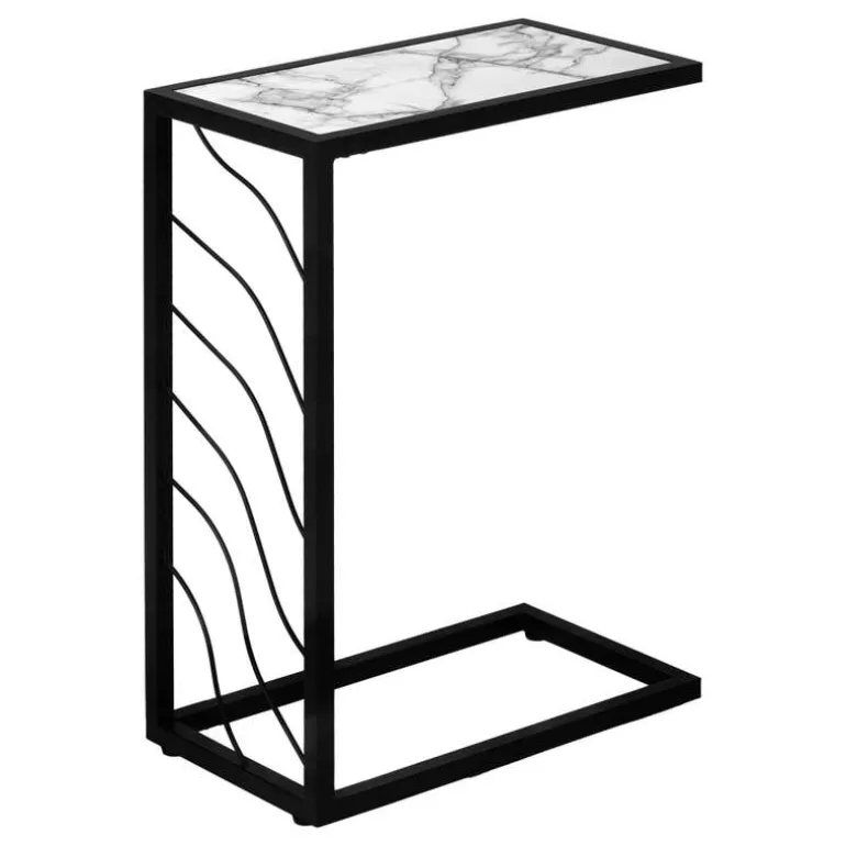 Accent table - 25"h / white marble-look / black metal - Monarch