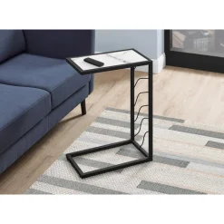 Accent table - 25"h / white marble-look / black metal - Monarch