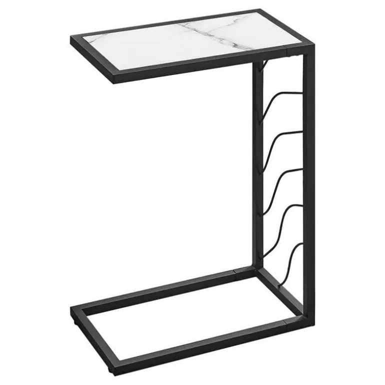Accent table - 25"h / white marble-look / black metal - Monarch