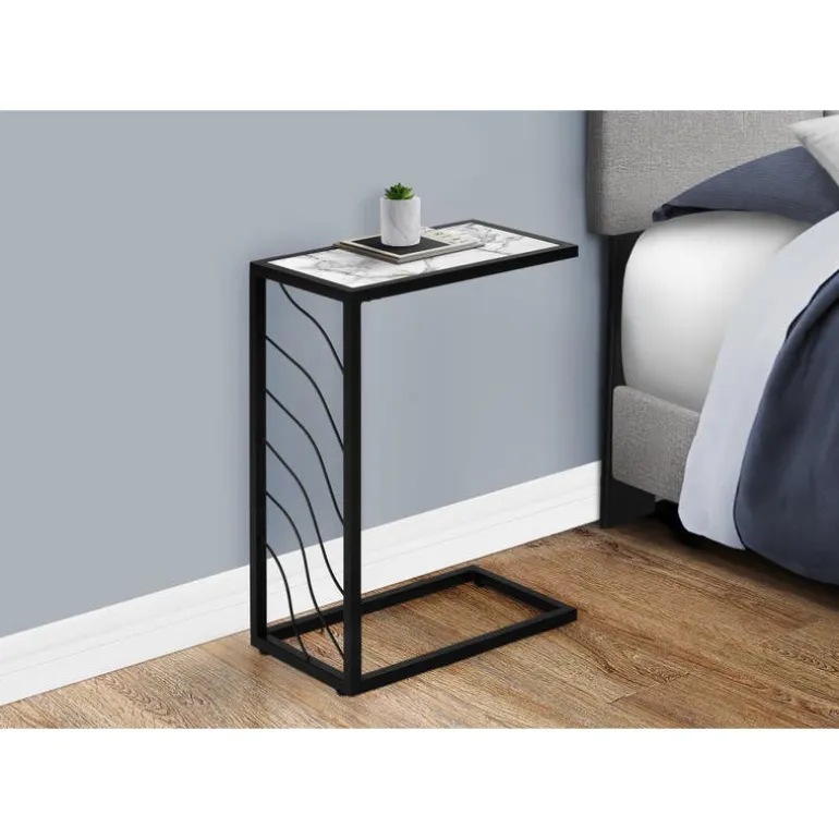 Accent table - 25"h / white marble-look / black metal - Monarch