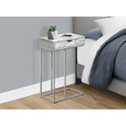 Accent table - 25"h / white marble / silver metal - Monarch