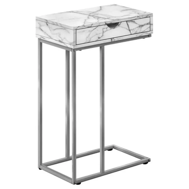 Accent table - 25"h / white marble / silver metal - Monarch