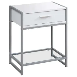 Accent table - 22"h / white/ silver metal/ tempered glass - Monarch