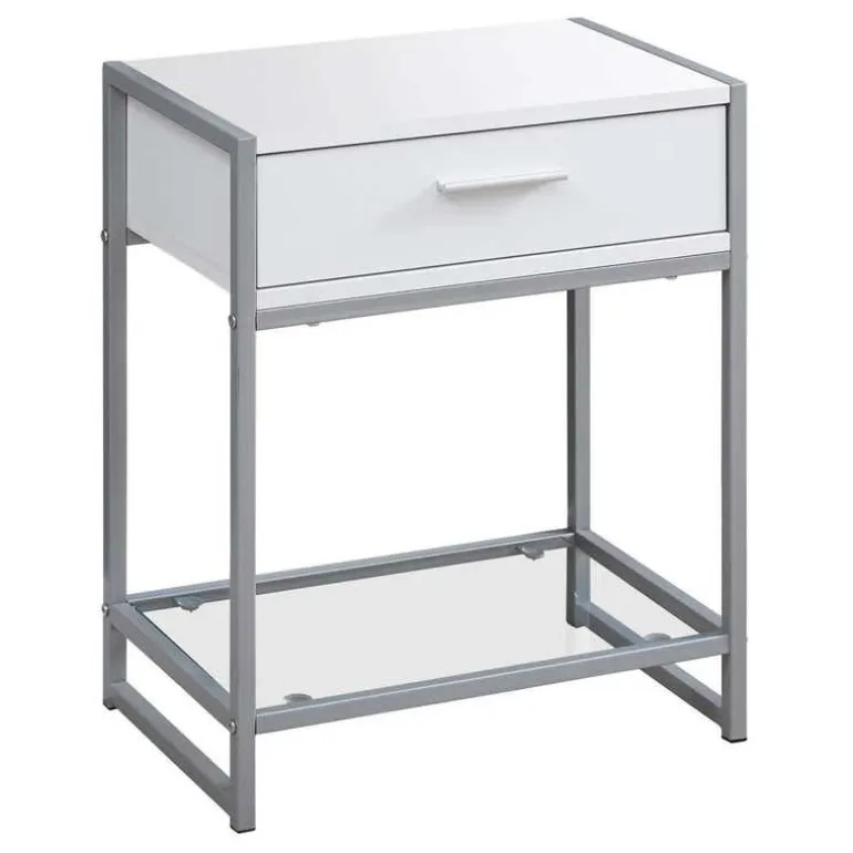 Accent table - 22"h / white/ silver metal/ tempered glass - Monarch