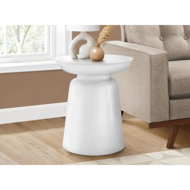 Accent table - 22"h / white textured iron metal drum end - Monarch