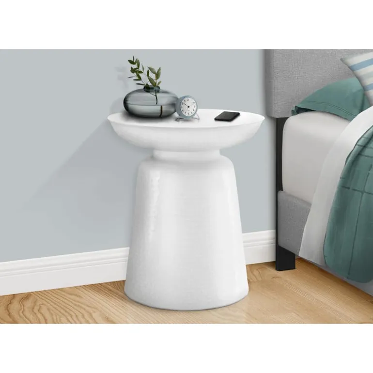 Accent table - 22"h / white textured iron metal drum end - Monarch