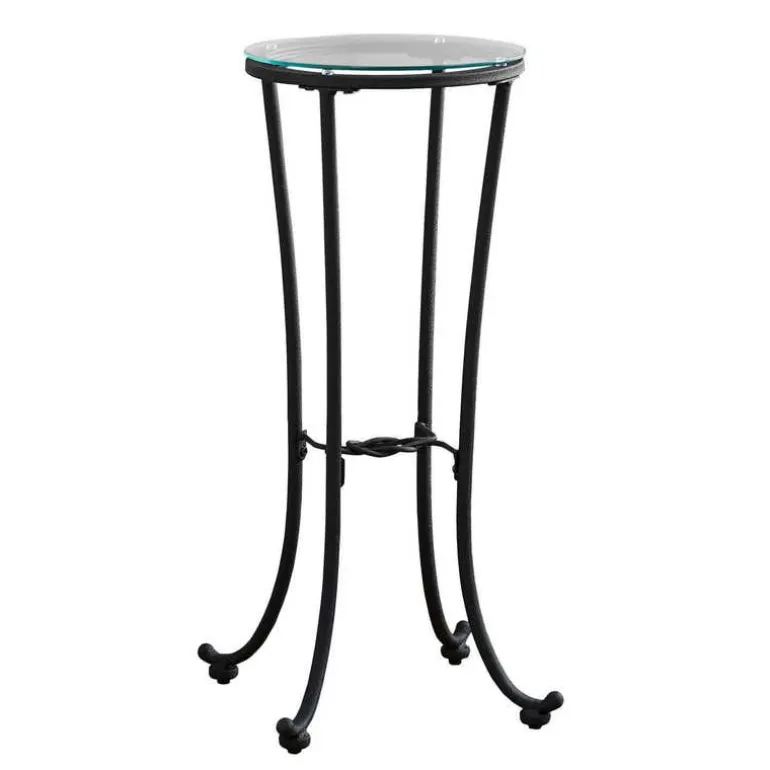 Accent table - hammered black metal with tempered glass - Monarch