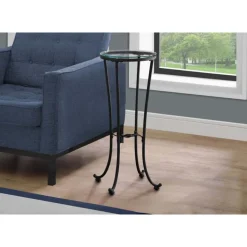 Accent table - hammered black metal with tempered glass - Monarch