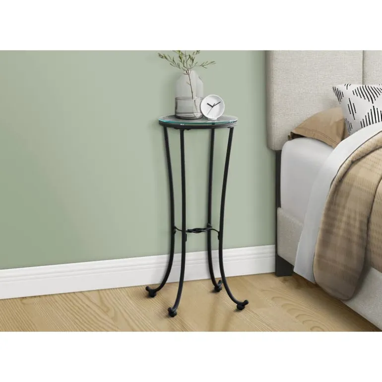 Accent table - hammered black metal with tempered glass - Monarch