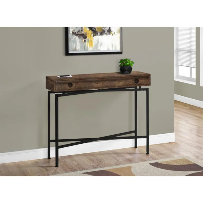 Accent table - 42"l / brown reclaimed wood/ black console - Monarch