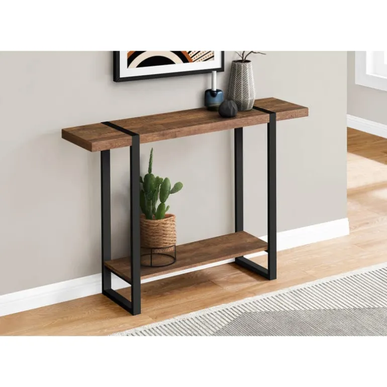 Accent table - 48"l / brown reclaimed wood-look / black - Monarch