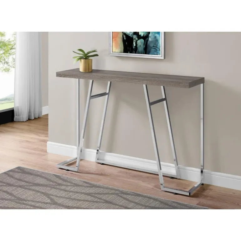 Accent table - 48"l / dark taupe / chrome metal - Monarch