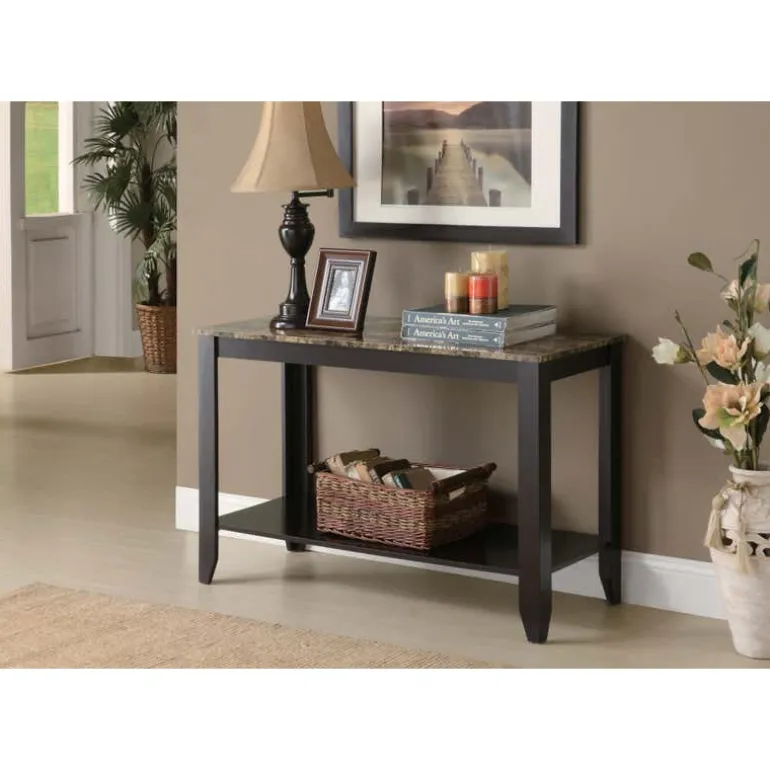 Accent table - 44"l / espresso marble top - Monarch