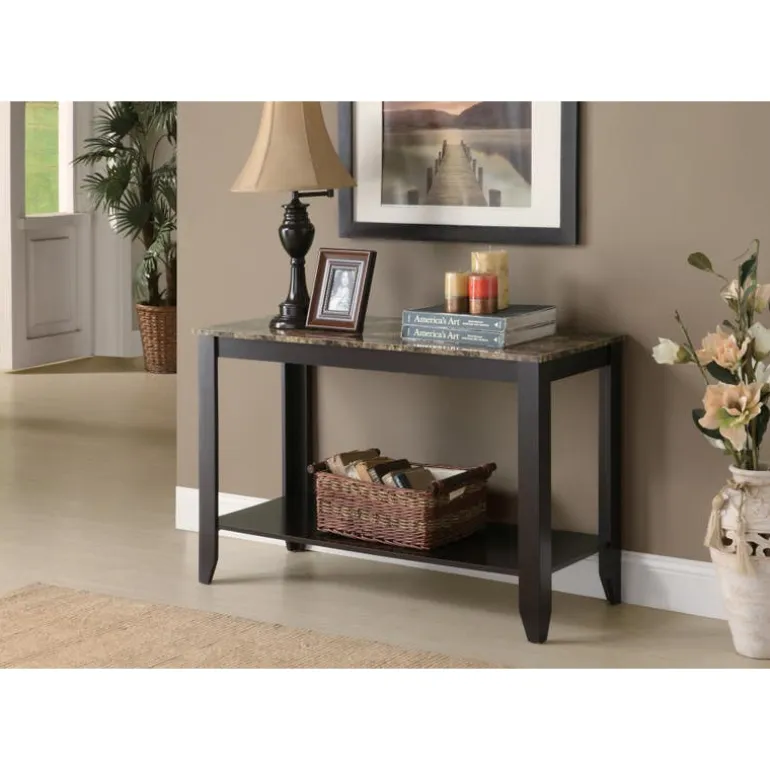 Accent table - 44"l / espresso marble top - Monarch