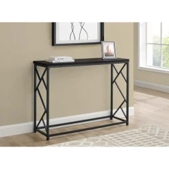 Accent table - 44"l / espresso / black metal hall console - Monarch