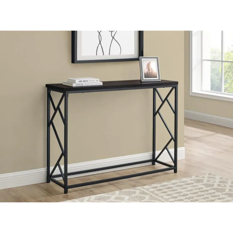 Accent table - 44"l / espresso / black metal hall console - Monarch