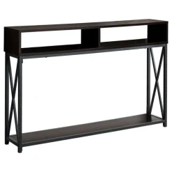 Accent table - 48"l / espresso / black metal hall console - Monarch