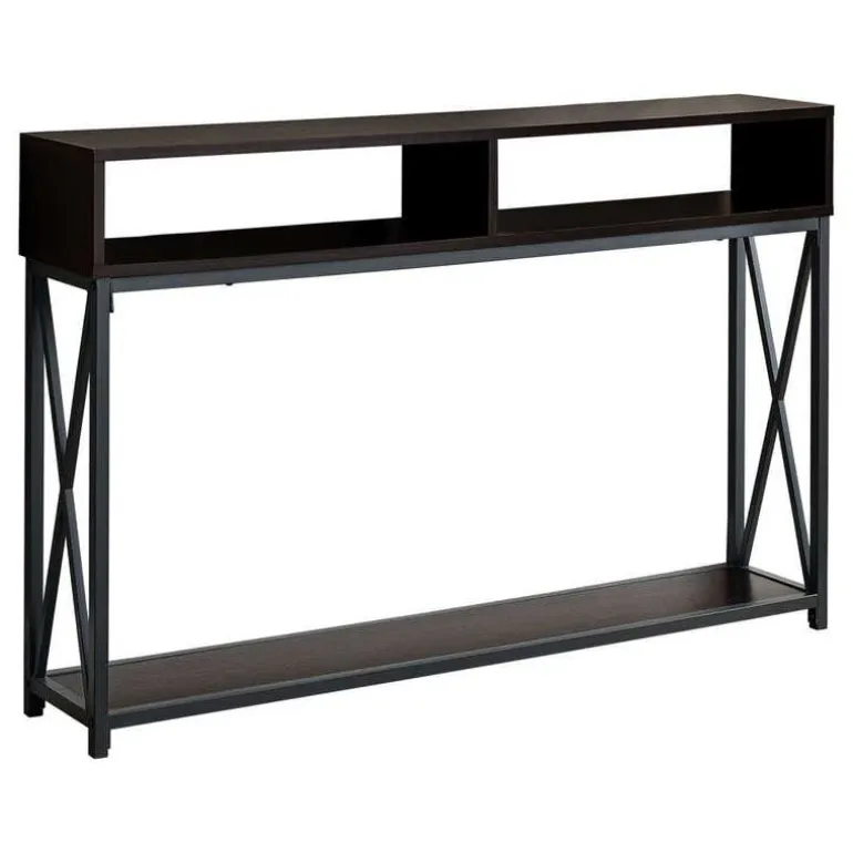 Accent table - 48"l / espresso / black metal hall console - Monarch