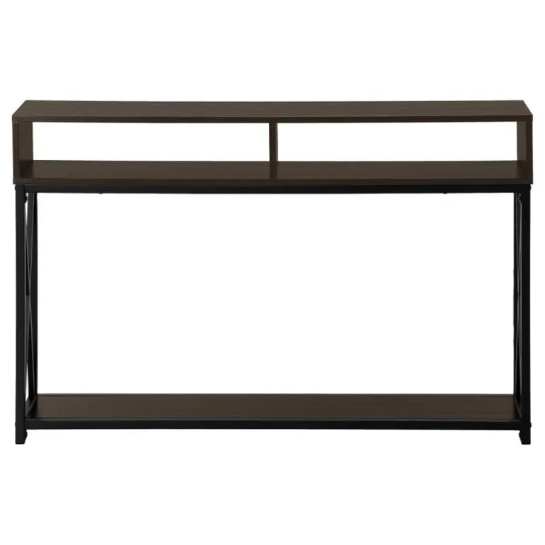 Accent table - 48"l / espresso / black metal hall console - Monarch