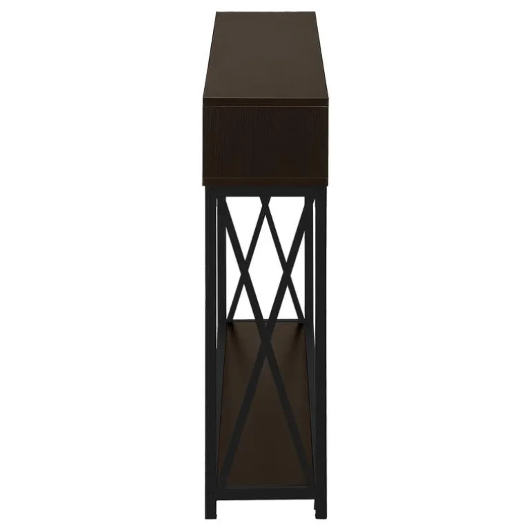 Accent table - 48"l / espresso / black metal hall console - Monarch