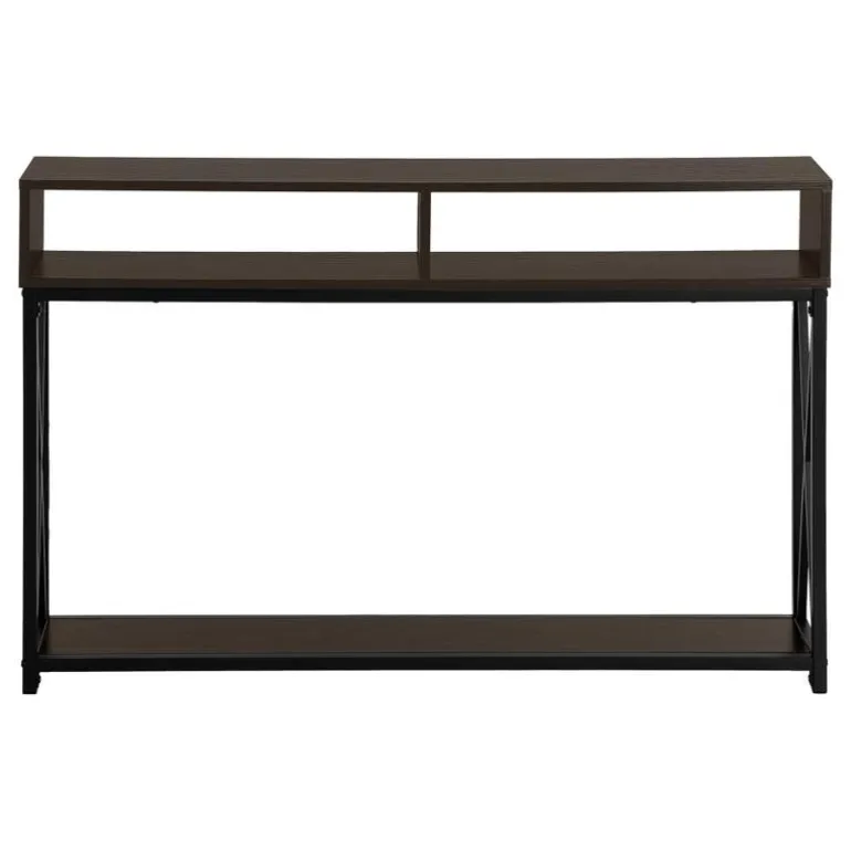 Accent table - 48"l / espresso / black metal hall console - Monarch