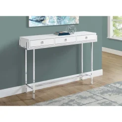 Accent table - 48"l / glossy white / chrome metal - Monarch