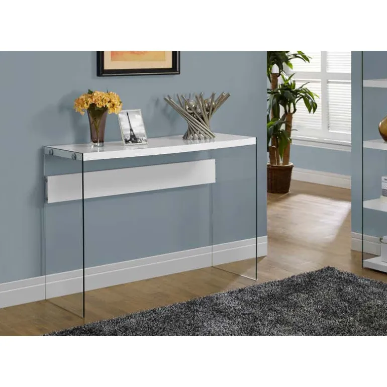 Accent table - 44"l / glossy white / tempered glass - Monarch