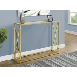 Accent table - 42"l / gold metal with tempered glass - Monarch