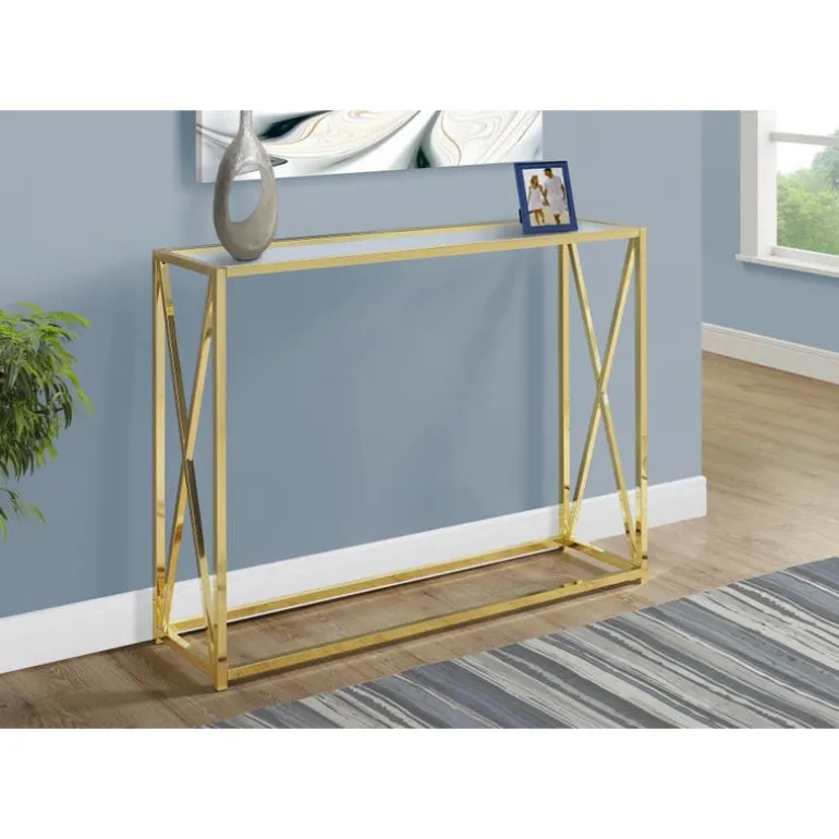 Accent table - 42"l / gold metal with tempered glass - Monarch