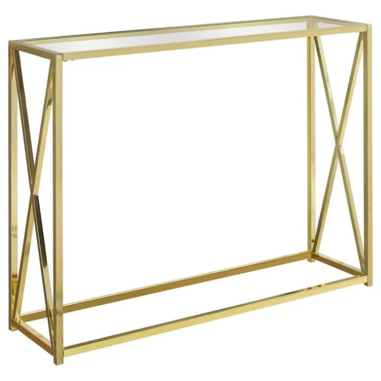 Accent table - 42"l / gold metal with tempered glass - Monarch