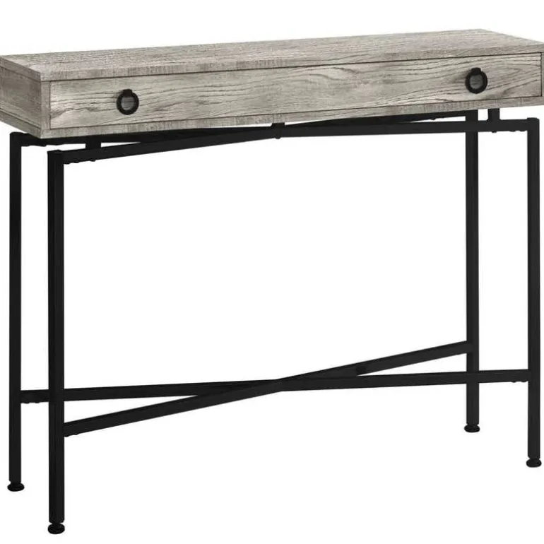 Accent table - 42"l / grey reclaimed wood / black console - Monarch