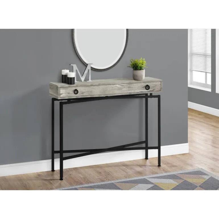 Accent table - 42"l / grey reclaimed wood / black console - Monarch