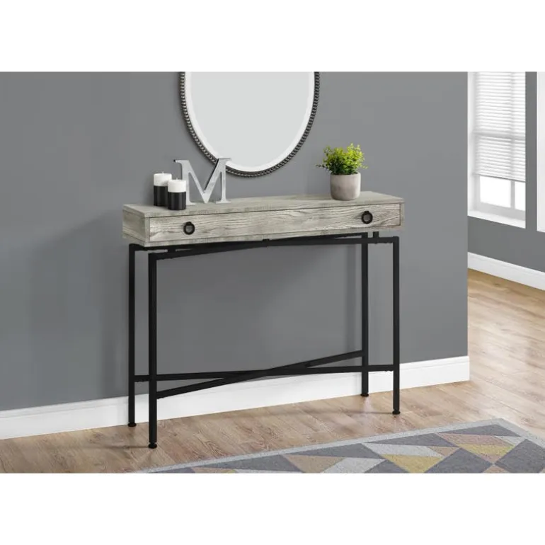 Accent table - 42"l / grey reclaimed wood / black console - Monarch