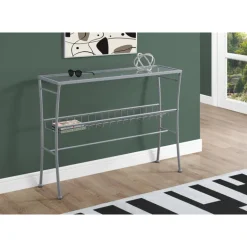 Accent table - 42"l / silver /tempered glass hall console - Monarch