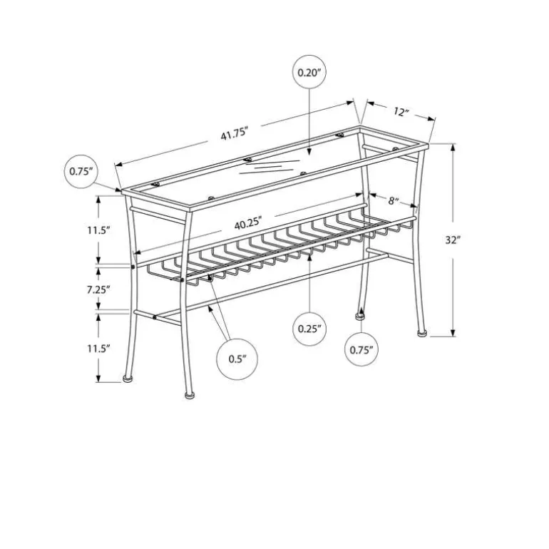 Accent table - 42"l / silver /tempered glass hall console - Monarch