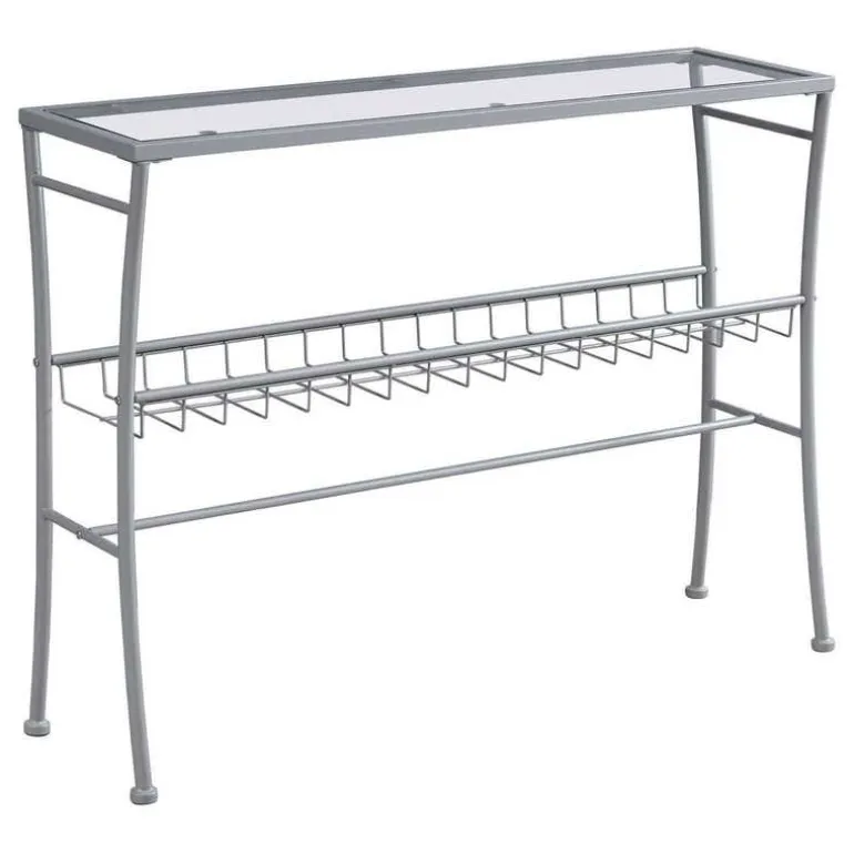 Accent table - 42"l / silver /tempered glass hall console - Monarch