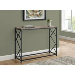 Accent table - 44"l / taupe / black metal hall console - Monarch