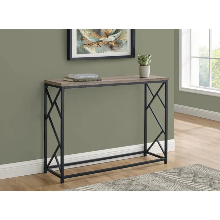 Accent table - 44"l / taupe / black metal hall console - Monarch