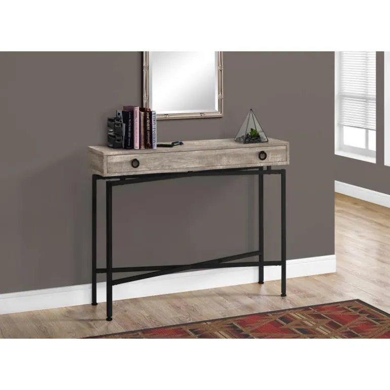 Accent table - 42"l / taupe reclaimed wood/ black console - Monarch