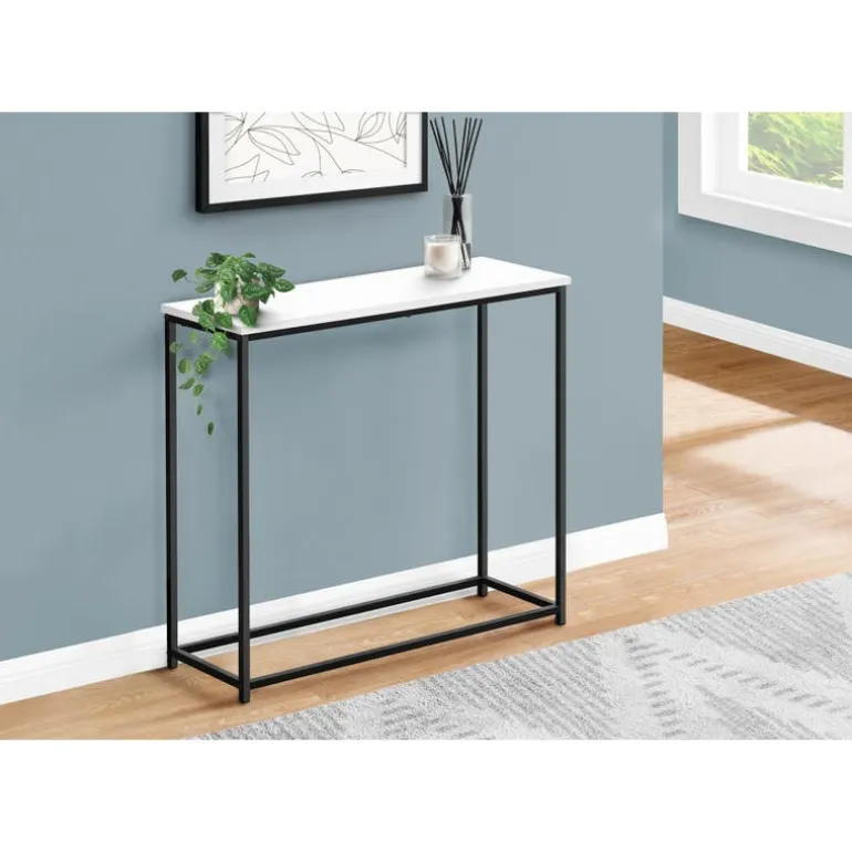 Accent table - 32"l / white / black metal console - Monarch