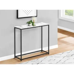 Accent table - 32"l / white marble / black metal console - Monarch