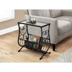 Accent table - satin black metal with tempered glass - Monarch
