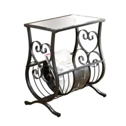 Accent table - satin black metal with tempered glass - Monarch