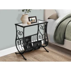 Accent table - satin black metal with tempered glass - Monarch