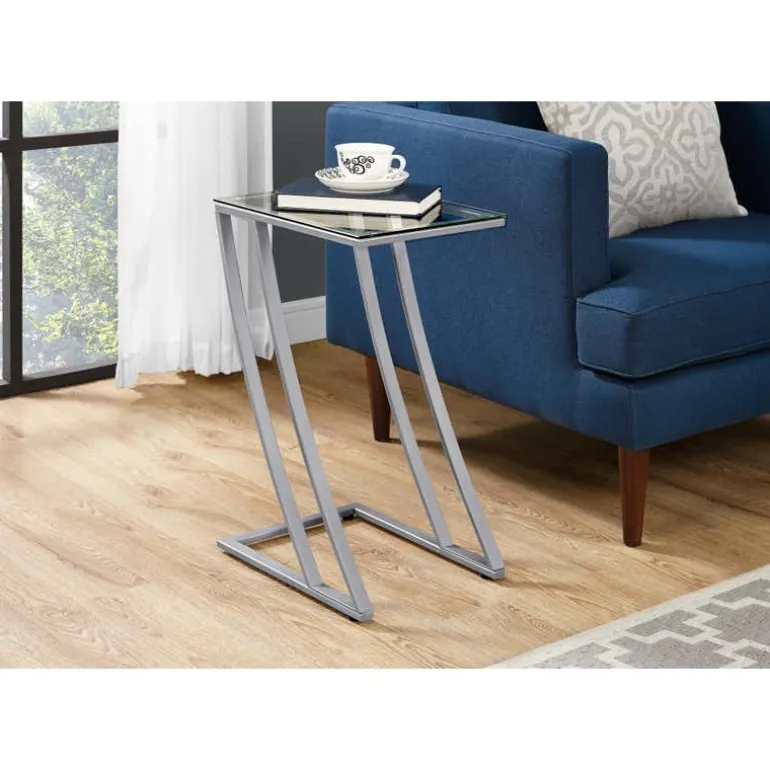 Accent table - silver metal with tempered glass - Monarch