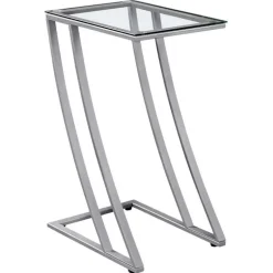 Accent table - silver metal with tempered glass - Monarch