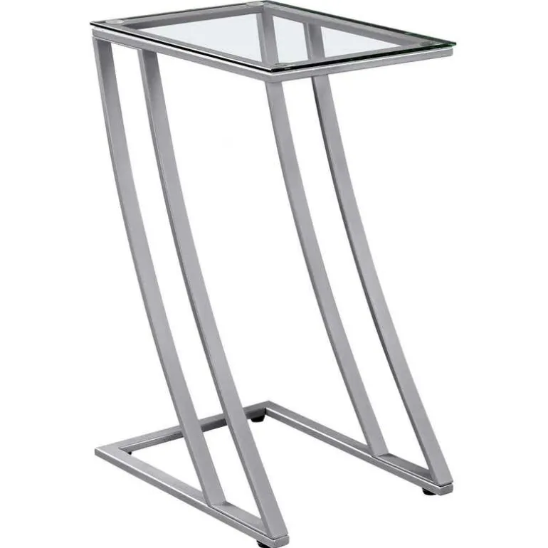 Accent table - silver metal with tempered glass - Monarch